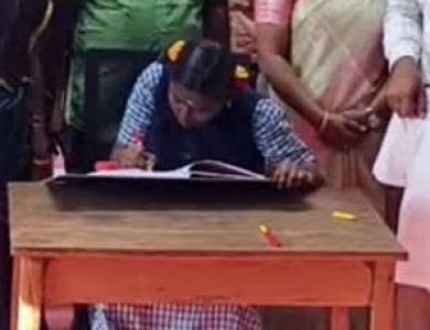 தொல்காப்பியம் முழுதும் எழுதி உலக சாதனை படைத்த மாணவிக்கு த.வெ.க பாராட்டு